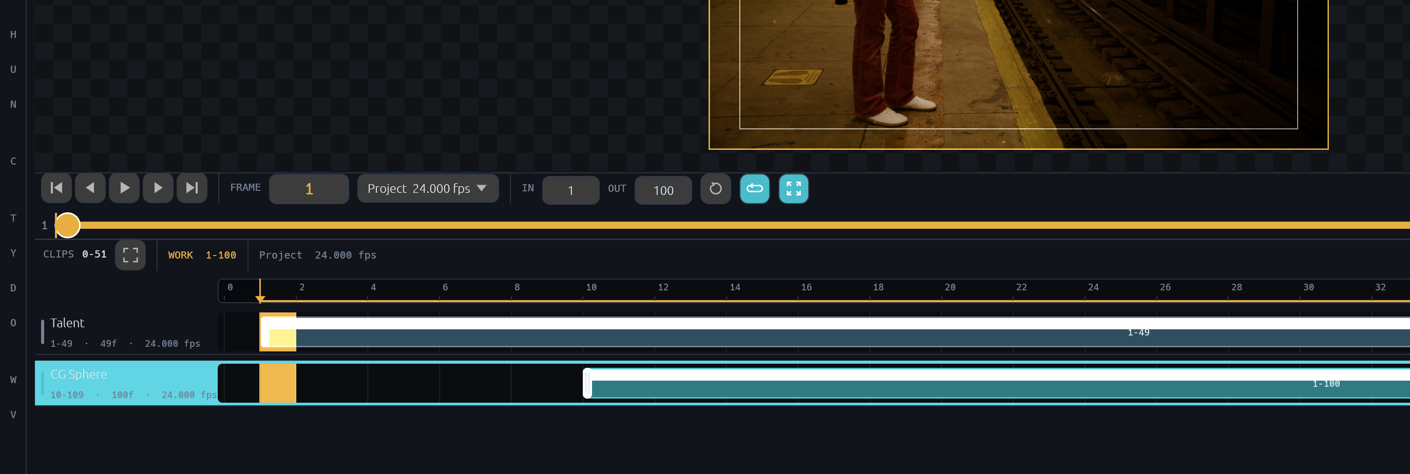 Docked Multi-Lane Clip Timeline Editor